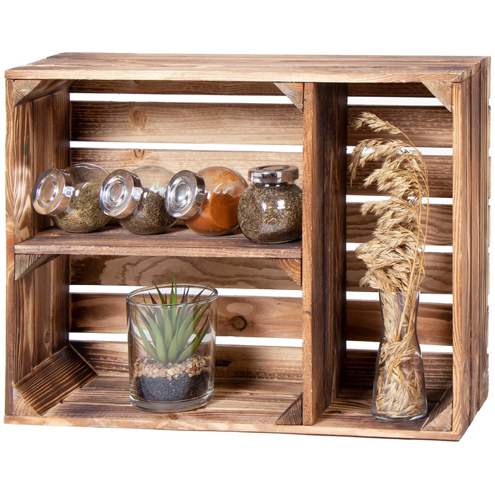 Вінтажна дерев&39яна полиця для спецій - приблизно 50 x 17 x 40 см, полум&39яне дерево Кухонна полиця, горизонтальний формат, 2 полиці, 50 x 17 x 40 см Горизонтальний формат, полум&39яне дерево