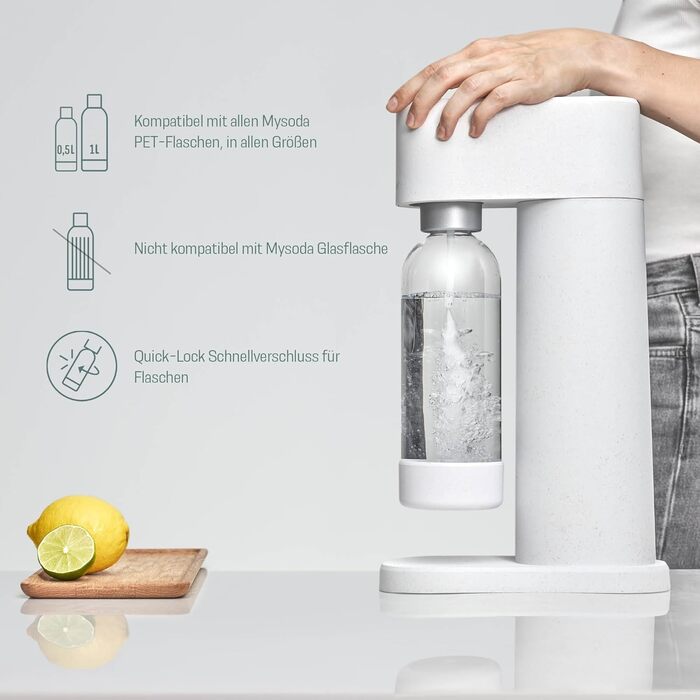 Деревний поновлюваний деревний композитний виробник газованої води з пластиковою пляшкою без BPA об'ємом 1 л (без балона CO2) - білий один розмір білого кольору