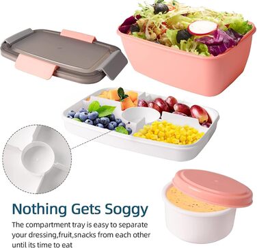 Ланч-бокс для дорослих великий, салатна коробка 2000 мл на винос, ланч-бокс для дорослих зі столовими приборами, бенто-бокс з відд