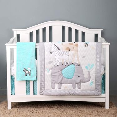 Комплект постільної білизни для дитячого ліжечка з візерунком слоник-зебра, сірий, 4 шт. ковдра, простирадло, підодіяльник, ковдра