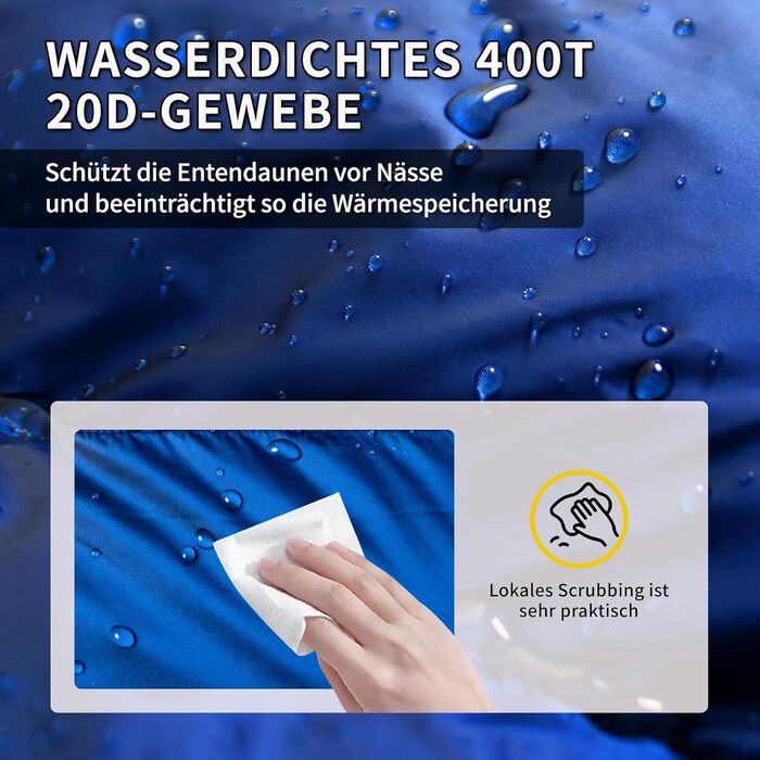 Пуховий спальний мішок на зиму, теплий та легкий зимовий спальний мішок для дорослих та дітей, легкий спальний мішок 680FP, підходить для походів, альпінізму, кемпінгу. Синій 7C