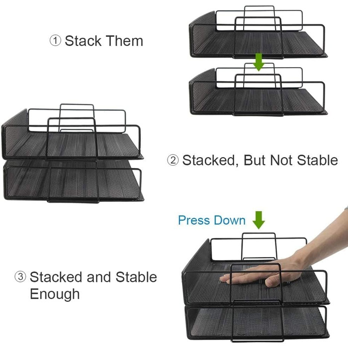 Відсіки для зберігання Qualsen Штабельований лоток для листів A4 Лоток для документів Настільний органайзер для офісу, документів, лоток для паперу, чорний (4 шт. ) 4 шари чорний
