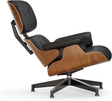 Крісло-рекламо зі штучної шкіри з пуфом, сучасне крісло під телевізор, обертовий шезлонг з пуфом, фіксований кут нахилу 105, унікальний дизайн з м&39якою подушкою, чорна штучна шкіра, каркас під горіхове дерево