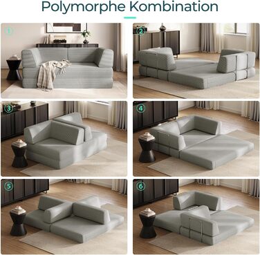 Розкладний диван LINSY HOME - Розкладний диван-ліжко з підлокітником та подушкою для спини - Розкладний диван-ліжко, ширина 160 см - Стиснутий диван у коробці - Вельветова тканина для вітальні, спальні, сірий колір, ширина 1,6 м