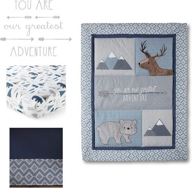 Комплект постільної білизни в дитяче ліжечко Levtex Baby Emerson, темно-синій, блакитний, сірий і коричневий, пригоди тварин, 4 пр