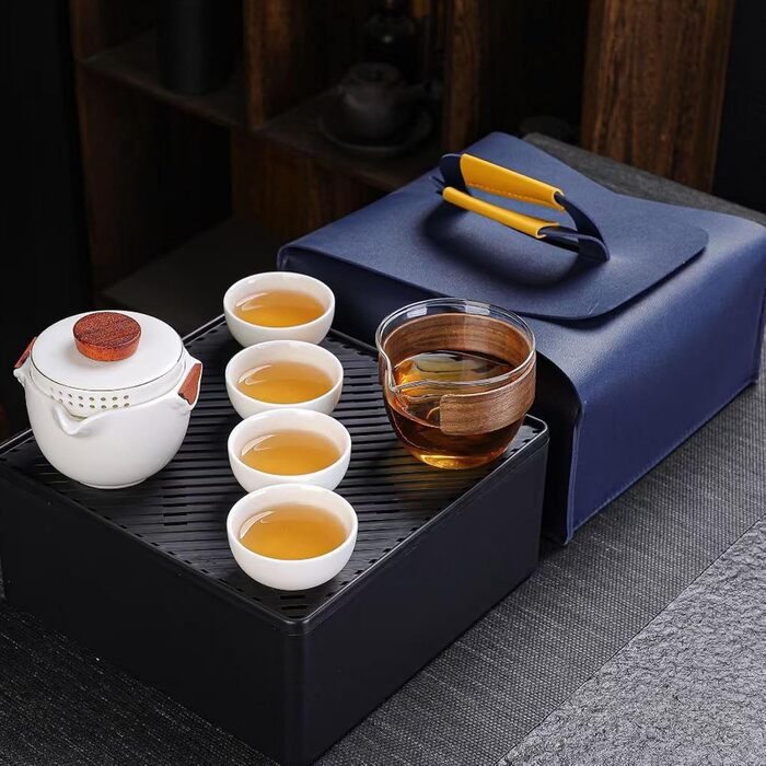 Чайний набір Luocute в китайському стилі кунг-фу, портативна керамічна чайничка та чашки з сумкою для подорожей, для дому, офісу, подарунок для активного відпочинку