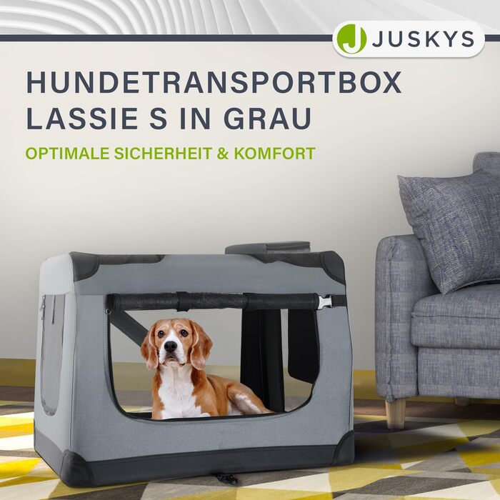 Транспортувальний бокс для собак Juskys Lassie XL, складний та портативний, 56 x 81 x 58 см з ковдрою, сумкою та ручками - складний транспортувальний бокс для собак, котів та домашніх тварин - клітка для собак з тканини Оксфорд, сумка для собаки - сірий