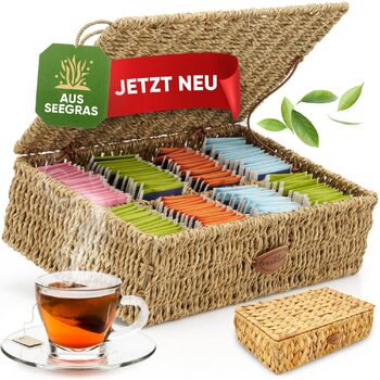 Чайна коробка для чайних пакетиків, сплетена з морської трави дуже великі відділення Коробка для зберігання чайних пакетиків для всіх видів чаю Коробка для зберігання чайних пакетиків Виберіть варіант