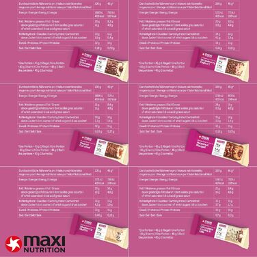 Різновидів (12 батончиків x 45 г), кожен різновид містить щонайменше 14 г білка на батончик, низький вміст цукру, без доданого цукру, без штучних ароматизаторів, 6