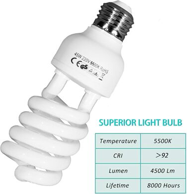 Фотолампа E27 45W 220V 5500K денне світло спіральна, енергозберігаюча лампа E27 лампочка для фотостудії Освітлення Відео освітлення 4x45W, 4 шт.