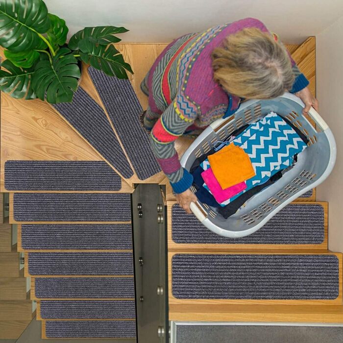 Килимок для сходів RIOLAND, нековзкий, для використання всередині приміщень, для дерев&39яних сходів, килимки для сходів для дітей та собак, 15 шт. , 20,3 x 76,2 см, сірий