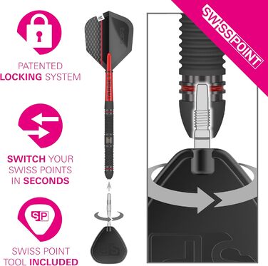 Набір дротиків Target Darts Scipe Swiss Point Steeldarts, 90 вольфрам Набір дротиків Steeldarts, дротики червоного та чорного кольору, професійний набір дротиків зі швейцарськими наконечниками та інструментом Ствол 01/02/03/04 21G/22G/23G/24G/25G 23G Ство