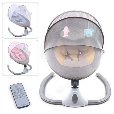 Дитяче крісло-гойдалка Baby Bouncer для 0-12місяців 3-12 кг, вбудований MP3-плеєр на 12 музичних інструментів, електричні дитячі гойдалки з музикою, складні, знімні та миються (рожеві)