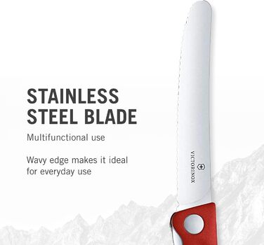 Туристичний ніж, Пікнік, Гостре лезо, Зубчастий край, 11 см, Міцна пластикова ручка, Нержавіюча сталь, Червоний Червоний Одинарний