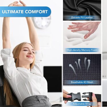 Поперекова опорна подушка Поперекова подушка з піни з ефектом пам&39яті для полегшення болю в попереку - Автомобільна спинна подушка для водія - Поперекова опора для автомобіля, офісного крісла, інвалідного візка - Чорна класична 4D сітка чорного кольору