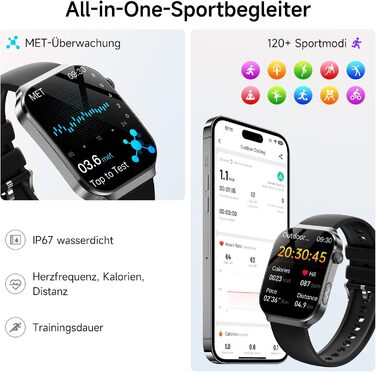 Новий смарт-годинник 2026 року для чоловіків та жінок з ЕКГВСР/ІМТ/сечовою кислотою/мікроперевіркою здоров&39я, 2,2-дюймовий оновлений 3D-вигнутий дисплей, цілодобовий монітор серцевого ритму, артеріального тиску та сну для Android/iOS, чорний