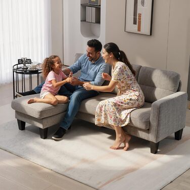 Кутовий диван HOMCOM, кутовий диван з двостороннім шезлонгом, L-подібний диван, м&39який кутовий диван з пружинним каркасом, сталевий каркас, колір шеніл, 186 x 130 x 84 см, сірувато-коричнева тканина кольору шеніл