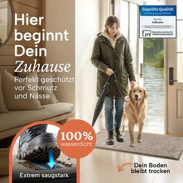 Килимок для дверей Blumtal 50x80 см - Килимок для бруду з мікрофібри з водонепроникною підкладкою з TPR - Нековзний килимок для дверей для приміщень - Високопродуктивний килимок для бруду з мікрофібри - Бежевий килимок для дверей 50 x 80 см (прямокутний)