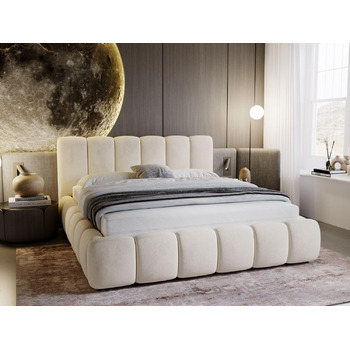 Ліжко Cloud 140x200, М&39яке ліжко з ящиком для зберігання, Оксамит, з рейковою основою, з узголів&39ям, без матраца (Бежевий, 140x200) Бежевий 140x200