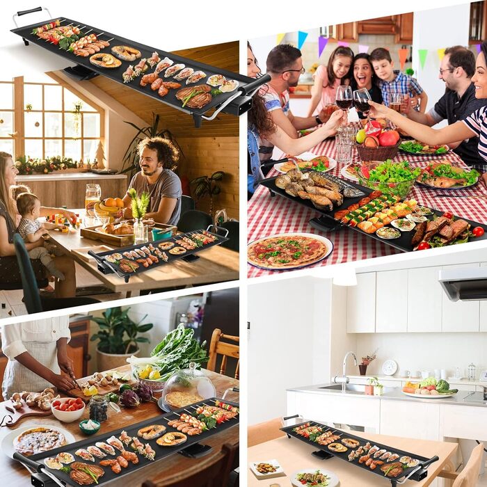 Електрична плита гриль 1800 Вт, електрогриль з антипригарним покриттям, 90 х 23 см, настільний гриль 5 рівнів з регулюванням температури, в т.ч. 6 невеликих дерев'яних скребків і 2 антипригарних кільця, барбекю та вечірки, 4LIFE
