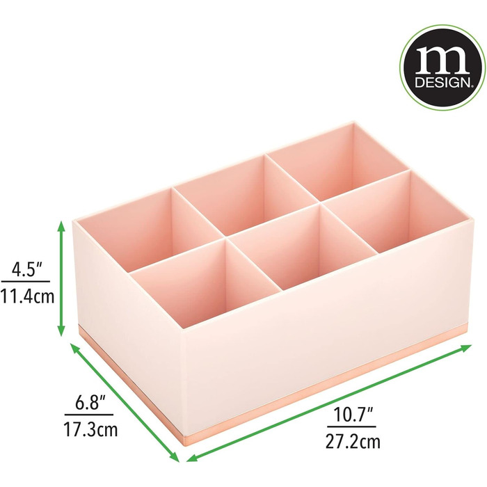 Органайзер для макіяжу mDesign Місце для зберігання косметики з 6 пластиковими відділеннями Місце для зберігання макіяжу для повік, пудри, блиску для губ тощо Світло-рожевий і рожеве золото, світло-рожеве/рожеве золото