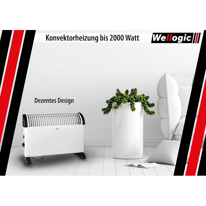Конвекторний обігрівач 2000 Вт Електричний радіатор з термостатом, 3 режими нагріву, захист від перегріву, окремостоячий та настінний, обігрівач для вітальні та ванної кімнати