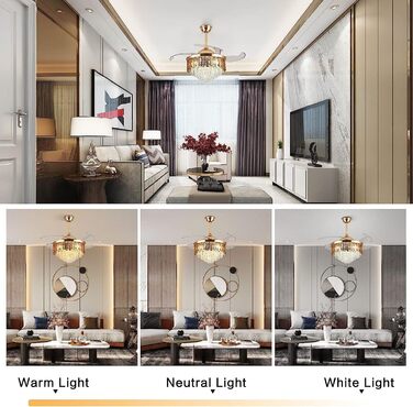 Тиха лампа вентилятора Сучасний кришталевий стельовий вентилятор круглий невидимий висувний вентилятор люстра світлодіодний з регу