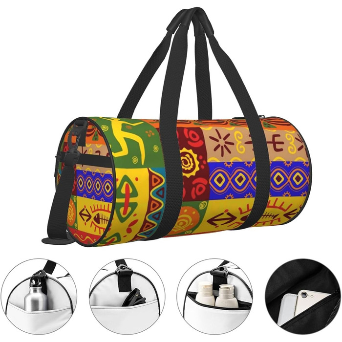 Спортивна сумка, дорожня сумка, з африканським національним орнаментом, принт на замовлення, чорна, універсальний розмір, сумка для подорожей