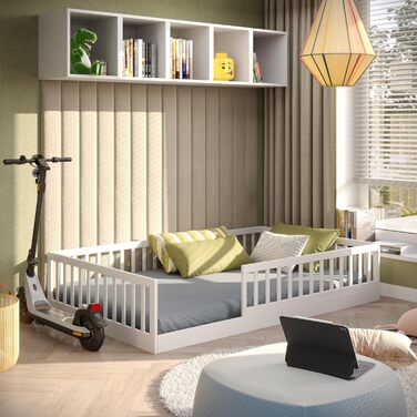 Підлогове ліжко CADANI Timi 2в1 120x200 см Дитяче ліжко Монтессорі зі знімним захистом від випадіння, включаючи ламельну раму, з м