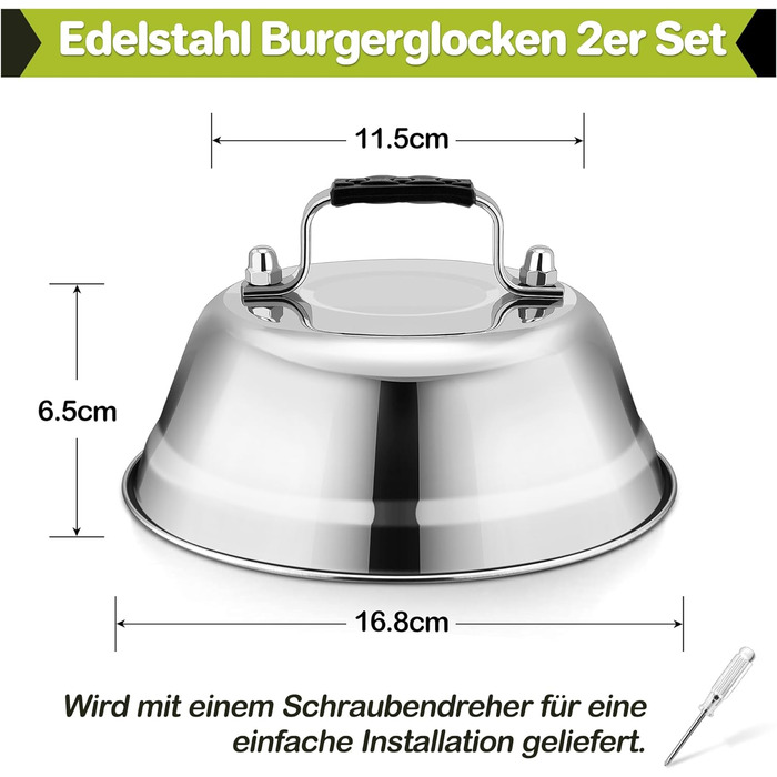 Кришки для бургера Burger Hoods Melting Bell 16,8 x 6 см з нержавіючої сталі, з гумовою ручкою 4 шт.