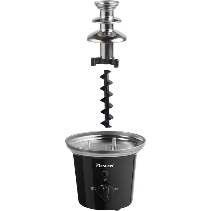 Шоколадний фонтан Bestron з 3 ярусами, Funcooking, 60 Вт, чорний/нержавіюча сталь