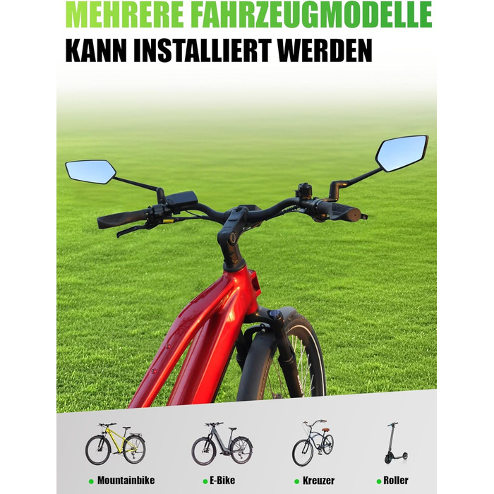 Велосипедне дзеркало RBRL Регульоване 3D для панорамного огляду Поворотне на 360 та складне Ударостійке дзеркало заднього виду з натурального скла Міцне компактне дзеркало на кермо для велосипедів та електровелосипедів (ліве)