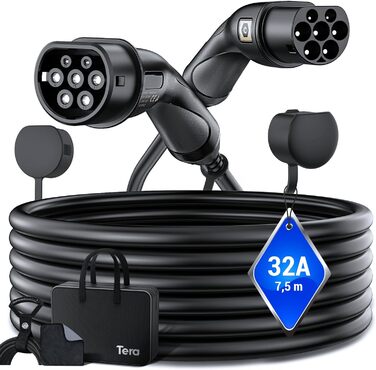 Зарядний кабель Tera EV Тип 2 22KW 32A 7,5-метровий 3-фазний тип 2 до типу 2 Mennekes IP55 Швидка зарядка Зарядний кабель електром