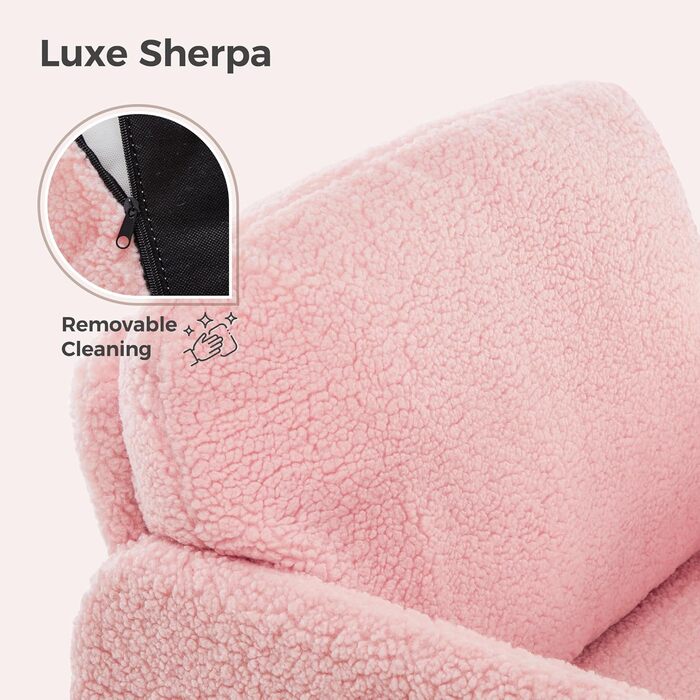 Крісло Mondeer, одномісний диван з бічною кишенею та металевими ніжками, зручна тканина зі штучної овчини, сучасний, для вітальні, спальні, кабінету, 63 x 75 x 75 см, рожевий.