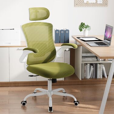 Офісне крісло COLAMY Mesh, комп&39ютерне крісло з регульованим підголівником та поперековою опорою, ергономічне робоче крісло з відкидними підлокітниками, функція нахилу 140, зелений класичний колір
