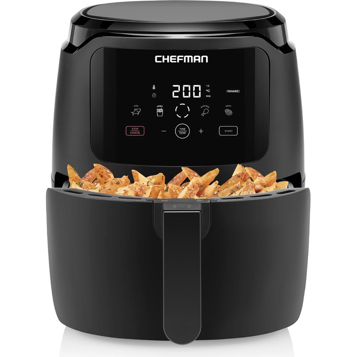 Цифрова фритюрниця Chefman, сімейний розмір 4.75 літра, керування одним дотиком, картопля фрі, курка, м'ясо, риба, антипригарний, можна мити в посудомийній машині, автоматичне вимкнення, чорний Великобританія