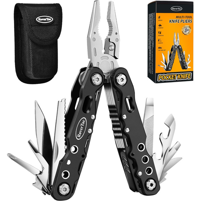 Кишеньковий ніж RoverTac Мультитул Плоскогубці, 14 в 1 Мультитул Ніж Плоскогубці Пила Відкривачка для пляшок Запобіжна застібка Не