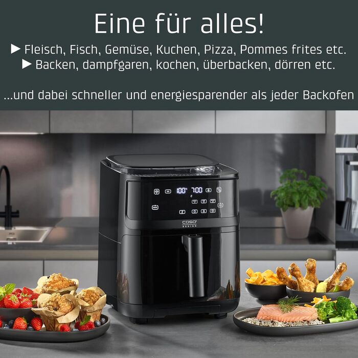 Фритюрниця та пароварка - їжа буде хрусткою зовні та соковитою всередині, дуже великий об'єм кошика 7 літрів, пароварка та фритюрниця, фритюрниця без олії/жиру, 700 -