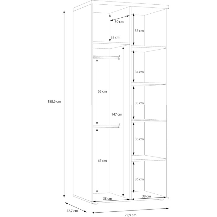 Гардероб Forte WINNIE 80, сучасна шафа, дитяча шафа, спальня, скандинавський стиль, 2-дверна, декор дуба сонома/білий, 80 см завширшки x 189 см заввишки x 53 см завглибшки