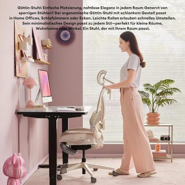 Ергономічне офісне крісло MUSSO E80 Muse FemmePosture для жінок - нахил 135 та 3D-підтримка попереку, підголівник 17 см 4D, висувна підставка для ніг, регулювання глибини/висоти сидіння, регульовані підлокітники (бежевий)