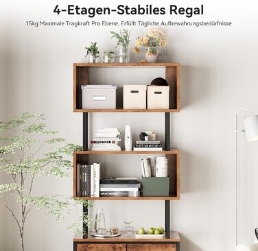 Ярусна книжкова полиця Coleshome, окремостояча полиця з 3 тканинними шухлядами, вузька полиця, підходить для спальні, офісу, вітальні, 60 x 24 x 155 см, вінтажні кольори, 5-