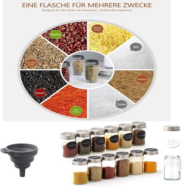 Карусель для спецій, підставка для спецій, що обертається на 360, 20 банок для спецій (порожніх), харчова нержавіюча сталь 430, обертова кухонна підставка для спецій, банки для спецій для струшування, з етикетковим папером та ручкою, 20 порожніх банок