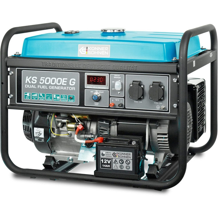 Генератор на зрідженому паливі/бензині K&S Knner&Shnen KS 5000E G серії DUAL FUEL, аварійний генератор потужністю 4500 Вт, ручний/електричний запуск, 2x16A, 12 В, генератор з (AVR), генератор живлення, захист генератора від короткого замикання Blue5eg