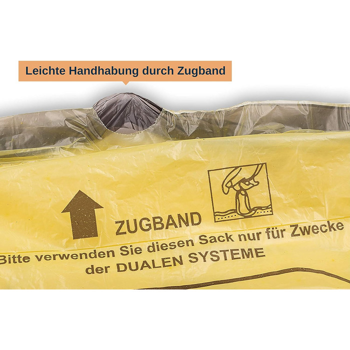 Надзвичайно міцні жовті пакети - пакет для переробки зі шнурком, 90 літрів, товщина матеріалу 22 мкм - жовтий пакет (10 рулонів)