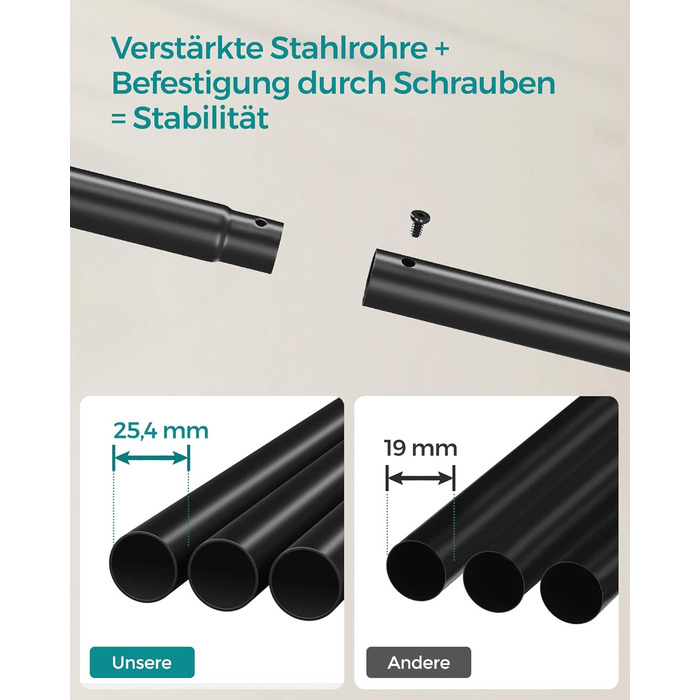 Вішалка для одягу на колесах, 2 шт. анги для одягу, Гардеробна штанга, Вішалка для одягу виготовлена з сталевих труб, Вантажопідйомність до 100 кг, Ширина 103,5 см, Багатофункціональне місце для зберігання, Чорний HSR107B01 Чорний 2 шт. анги