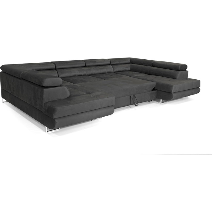 Кутовий диван зі сном Великий PASTI U-подібної форми, диван-ліжко з відділенням для зберігання речей, 3-місний кутовий диван, диван-ліжко для вітальні, великий диван-ліжко з функцією сну (темно-сірий)