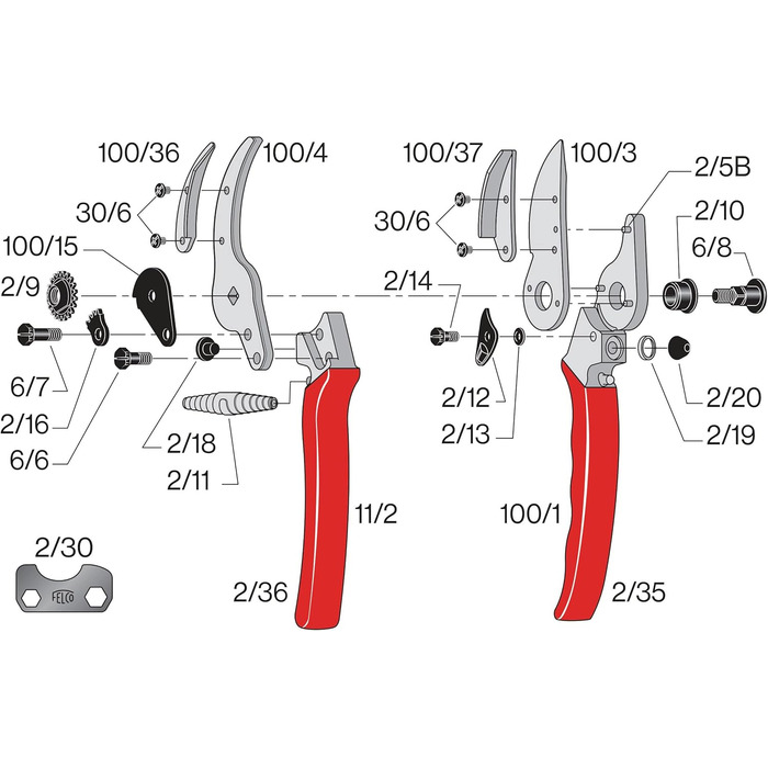 Ножиці для троянд FELCO 100 (квіткові ножиці, діаметр різання 10 мм, довжина 210 мм, садові ножиці для великих рук, ножиці для збору квітів, ергономічна ручка) одинарні