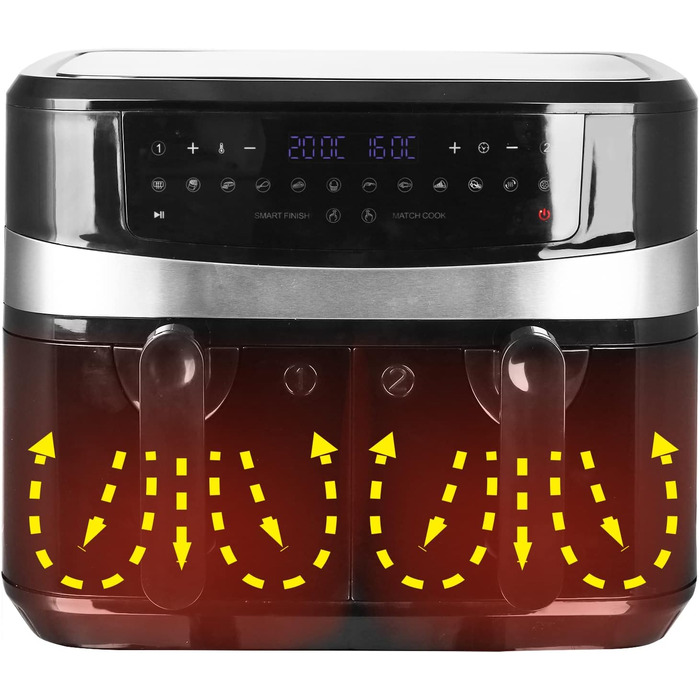 Цифрова ПОДВІЙНА фритюрниця Emerio Фритюрниця Смаження гарячим повітрям без додаткової олії 2 шт. 5,0 л об'ємом 12 програм без бісфенолу А функція SMART FINISH (обидві завершені одночасно) AF-126672.4 2x4.5 літрів