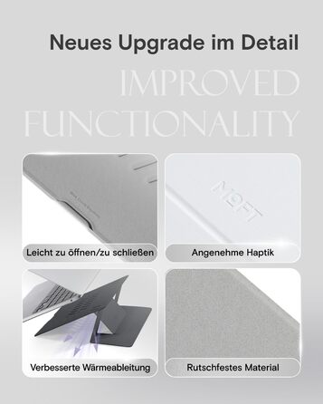 Підставка для ноутбука, складана, без клейкої основи, з 2 регульованими кутами нахилу, обтягнута екошкірою MOVAS. Портативна підставка для ноутбуків та планшетів 13 та 15. Чорний колір - великий розмір.