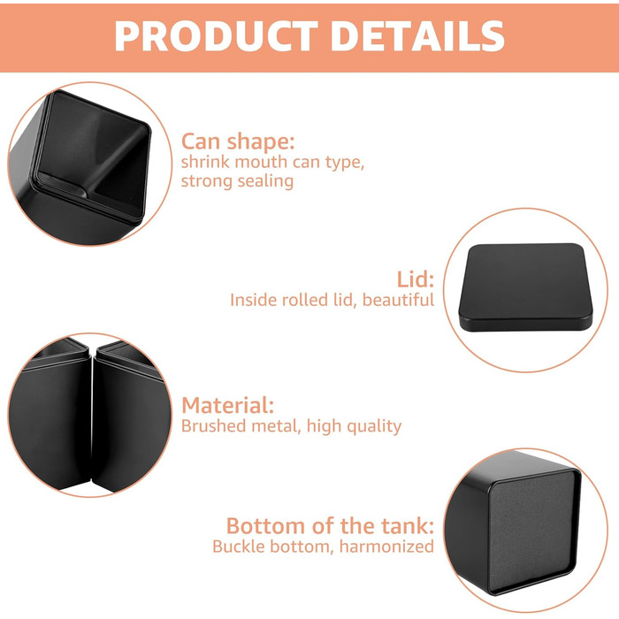 Чайних банок для розсипного чаю (від 100 г до 250 г), 8 x 8 x 11 см металеві ароматичні бляшанки для спецій для кавових зерен та спецій (сірі), 15